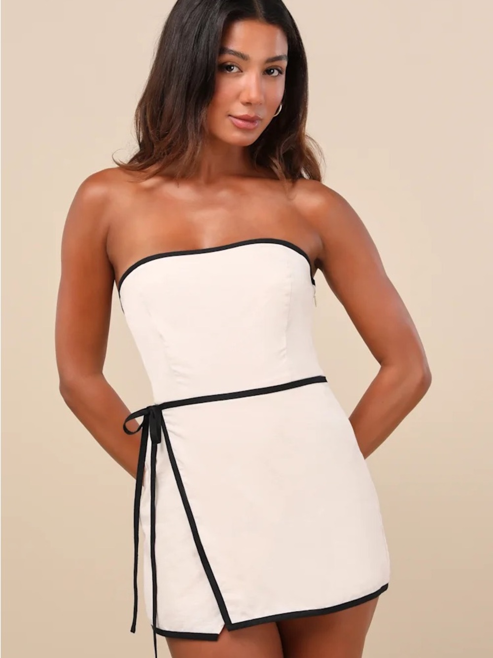 Lulus Tania Beige Strapless Skort Romper NWT size small